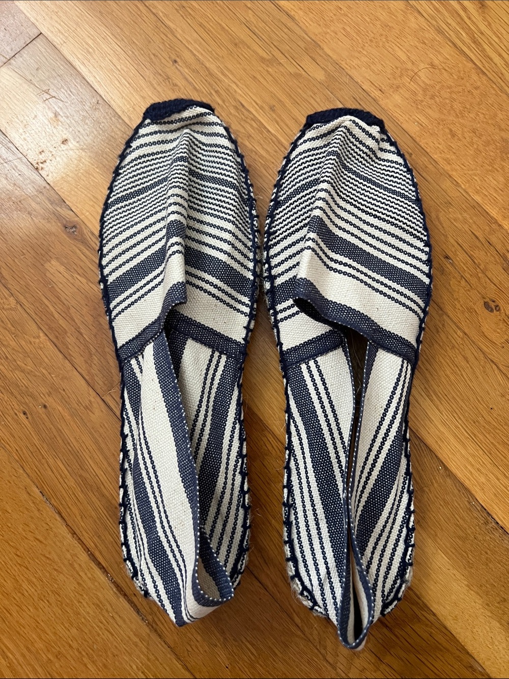 Striped Canvas Espadrille Slip-Ons in Navy and White
